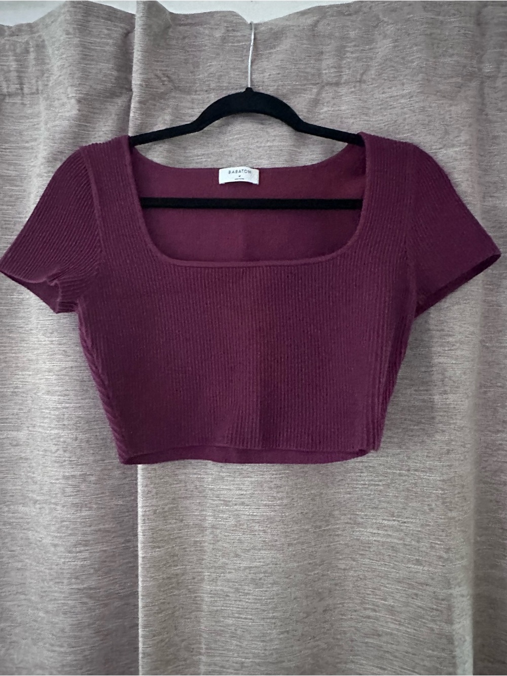 Babaton Deep Plum Ribbed Square-Neck Crop Top Aritzia